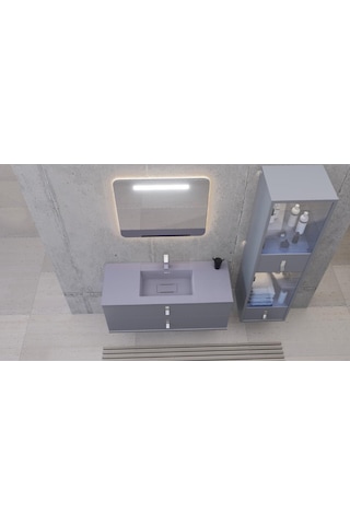 Real Stone Flatstone 60x50 Beyaz Etajerli Granit Banyo Lavabosu Beyaz