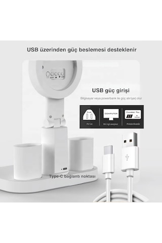Shopytech Çift Başlıklı Led Masa Lambası Fanlı Dijital Saatli Rgb Ambiyans Dokunmatik Type-c Şarjlı Çok Renkli