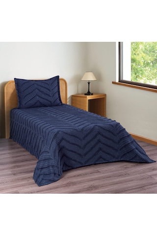 Merve 2 Parça Tek Kişilik Yatak Örtüsü Lacivert
