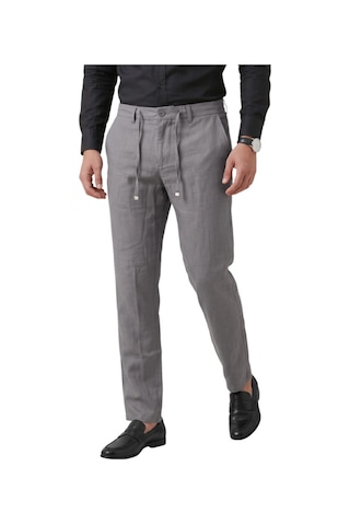 Deepsea Gri Slim Fit Likralı Keten Dokulu Lastikli Belli İpli Yazlık Erkek Pantolon 2603001