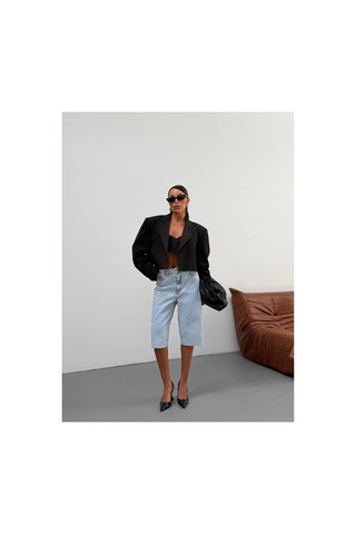 Kene Jeans Buz Kar Paça Kesik Uzun Kot/denim Şort Mavi