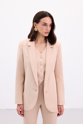 Sateen Düğmeli Klasik Ceket - Bej-136877 Bej