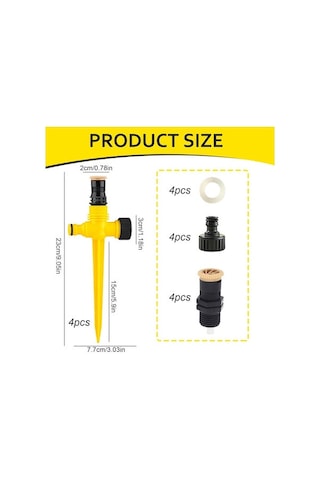 Youmex Çim Ve Bahçe Sulama İçin Otomatik Döner Sprinkler - 4 Sarı + 4 Emzik + 4 Deri Çember Takımı Sarı