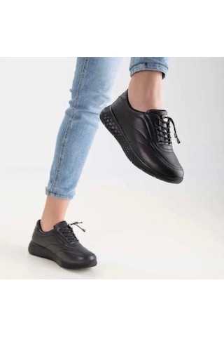 Kadın Hakiki Deri Günlük Sneaker Ayakkabı Siyah