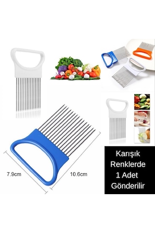 1 Adet Pratik Sebze Kesme Ve Dilimleme Aparatı Soğan Tutucu Dilimleyici Gri