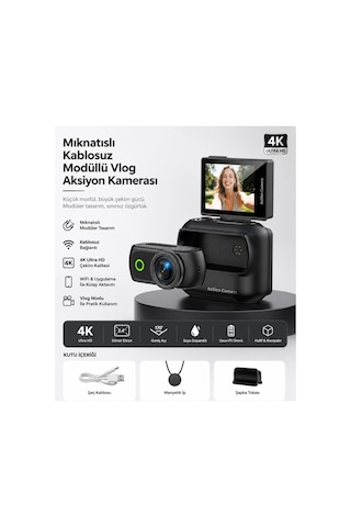 Lk-018 Vlog Kamera 48mp Aksiyon Kamerası Katlanabilir Ekranlı 4k Full Hd Dijital Kamera Video Ve Mini Fotograf Makinesi Wifi Ve Manyetik Klipsli