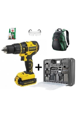 Stanley SCD718 D2KA-TR Çift Akülü Darbeli Vidalama + 100 Adet Aksesuar Seti + Sırt Çantası + Gözlük + Yapıştırıcı
