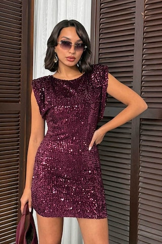 Verymoda Pullu Kadife Payet Elbise I Vmf2049 Mürdüm