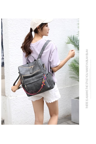 Kadın Vintage Sırt Çantası-siyah Siyah