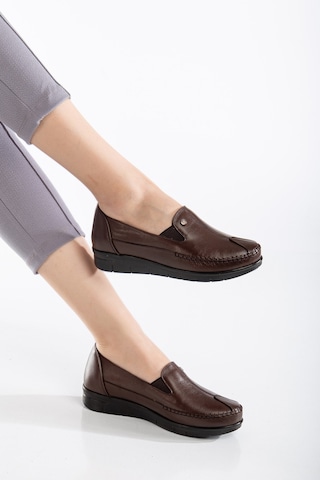 92101 Ortopedik Kadın Deri Ayakkabı Topuk Dikeni İçin Uygundur Kahverengi