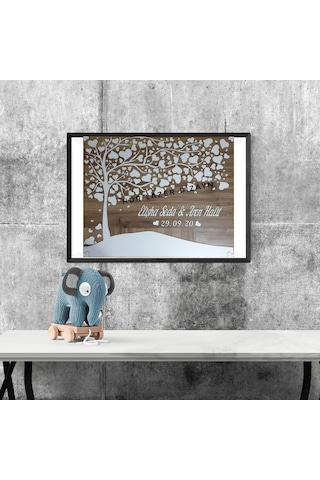 Hdrlazerdizayn Ağaç Temalı Ahşap Düğün Hatıra Defteri Pano