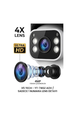 X5 Tech Yt-74gz Aov 4mp 4 Kameralı +1 Yıllık Sim Kart +64gb Hafıza Kartı Güneş Enerjili Tak Çalıştır