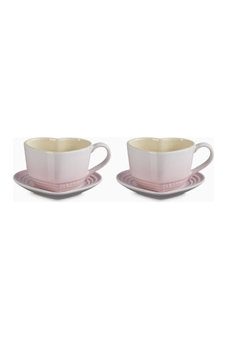 Le Creuset Kalp Şeklinde Seramik Kupa Ve Tabak Seti 2 Li Shell Pink