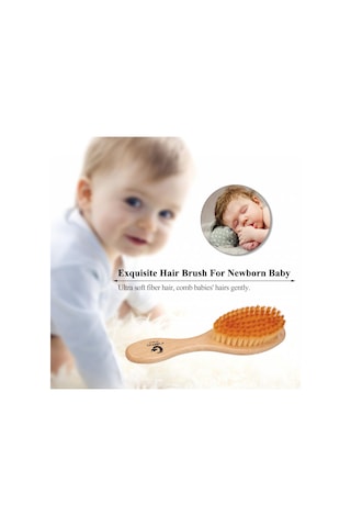 Vkemall Kuru Saç Temizleyici Yumuşak Fiber Telli Bebek Saç Fırçası Ahşap Kollü