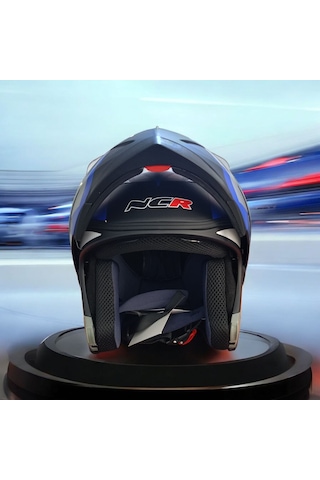 NCR 158 Çene Açılır Gözlüklü E-CE Belgeli Motosiklet Kaskı Mavi