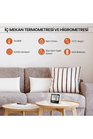 ThermoPro TP157 İç Mekan (Sera, Dolap, Bebek Odası) Hassas Sıcaklık ve Nem Ölçer Mini Termometre