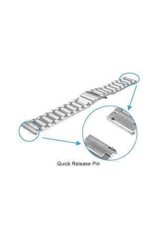 Springsun Huawei Watch Gt2 46mm, Honor Magic Watch 2/1 46mm Uyumlu 22mm Paslanmaz Çelik Üç Pırlanta Kordon - Orta Gümüş, Kenar Siyah
