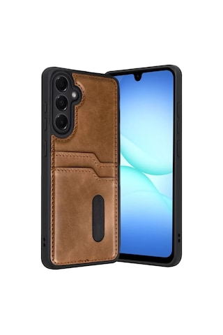 Samsung Galaxy A57 5g Sara Kartvizitli Deri Kılıf - Taba renkli