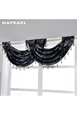 Krem 1 Pc Napearl Lüks Çiçek Retro Tarzı Dalga Perde Boncuklu Valance Tasarım Moda Pencere Jakarlı Perde Ev Dekor Krem