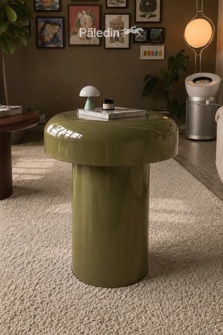 Paledin Design Mantar Çelik Yan Sehpa Yuvarlak Koltuk Yanı Sehpası 37x37x46 Cm Açık Mavi Modern Tasarım Yeşil