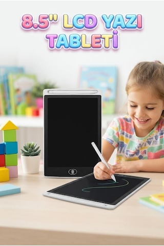 8.5 İnç Lcd Kalemli Çizim Kilitlemeli Silmeli Eğitici Oyuncak Çizim Tableti Beyaz