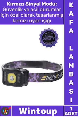 Kafalambası Güçlü Powerled Smd Dış Mekan Av Kamp Fener Pratik Sensörlü Sinyalli Şarjlı Kafa Lambası Çok Renkli