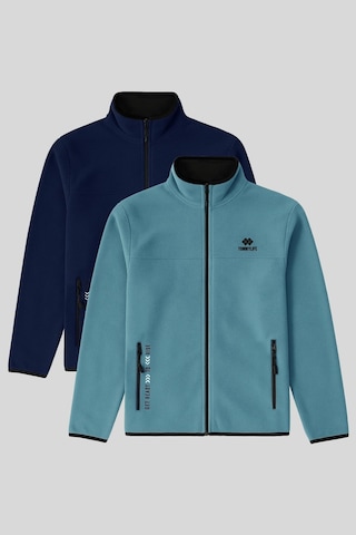 Standart Kalıp Dik Yaka 2li Paket İndigo-mint Yeşili Erkek Polar Sweatshirt - 87992 Indigo