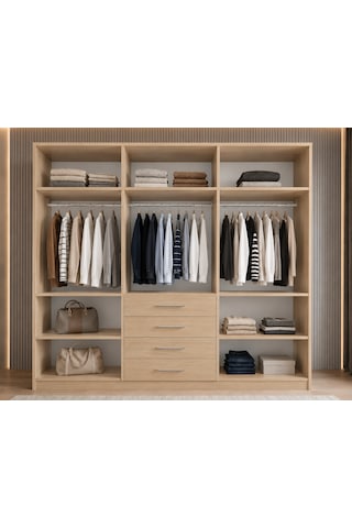 Asel Tamamı Mdf 6 Kapaklı Gardırop Dolap Meşe 260 Cm