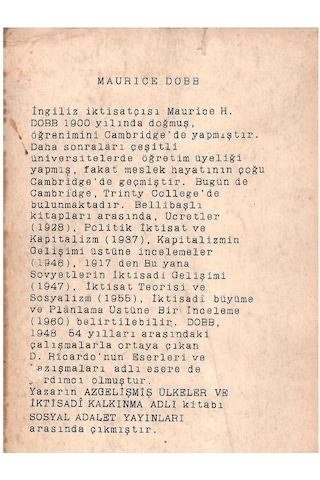 Kapitalizm Dün Bugün - Maurice Dobb Cep Kitabı 1.baskı