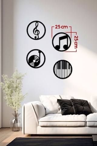 Müzik Nota Dekoratif Ahşap Duvar Dekoru - Ev Süsleri - Duvar Dekorasyon Aksesuarları Siyah