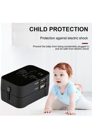Besthome1 Evrensel Seyahat Şarj Cihazı - 2 Usb, 110-250v, Ab/abd/uk/au Uyumlu