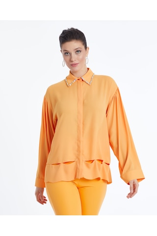 Kadın Yakası Taş Detaylı Gömlek - Modern Ve Şık - Günlük Ve Özel Günler İçin Gömlek Orange