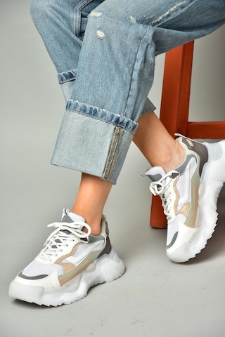 Fox Shoes S312612404 Beyaz Kumaş Kalın Tabanlı Spor Ayakkabı Sneakers Beyaz