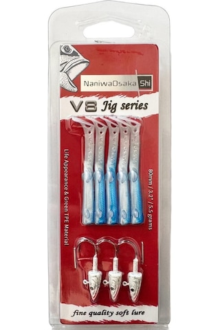 Naniwaosakashi V8 Jig 8cm 5.5gr Silikon Yem 3+5 Nacre Blue
