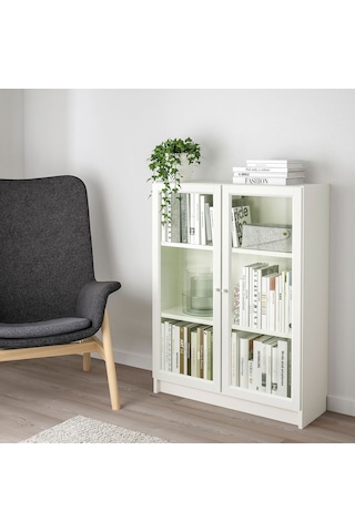 Cam Kapaklı Kitaplık, Beyaz, 80x30x106 Cm Beyaz