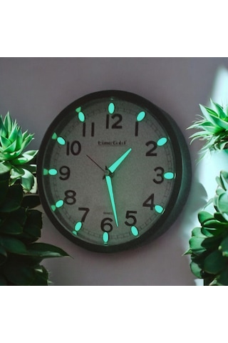 Fosforlu Karanlıkta Parlayan Küçük Çocuk Odası Yeşil Duvar Saati Çap 22 Cm Yeşil
