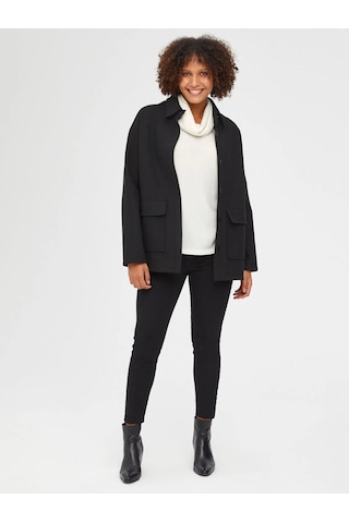 Faik Sönmez Oversize Midi Gömlek Yaka Kadın Ceket - Minimalist Tarz Siyah