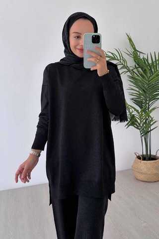 Ka Hijab Işıltılı Merserize Takım - Siyah