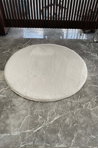 Tropikal Home Daire Yuvarlak Beyaz Post Peluş Kesme Halı Yolluk Kaymaz Taban Yıkanabilir Pofuduk Beyaz