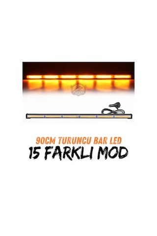 Turuncu Tepe Çakar Bar Led 90cm 12-24v Off Road Çekici Traktör İkaz Lambası Çakar 15 Modlu Siyah