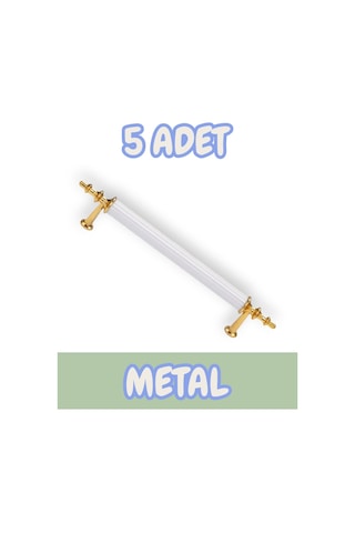 Tuana Rustik Alüminyum Metal Lüks Modern Mobilya Çekmece Mutfak Dolabı Kulpu Beyaz-altın 160mm 5 Adet Beyaz - Altın