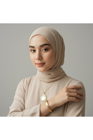Damla Model Kolye Ve Ayetel Kürsi Bileklik Seti Gold Renk Çelik Takı Altın