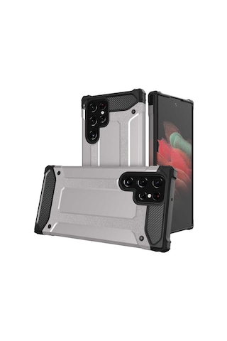 Noktaks Samsung Galaxy Uyumlu S22 Ultra Kılıf Çift Katman Zırh Tank Crash Military Kapak Siyah T20112