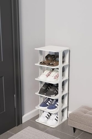 21 Bek Modern 5 Katlı Ayakkabılık, Portatif Ayakkabı Rafı, Kolay Kurulum, 76x24.5x27.5 Cm, 6 Raf Ve Destek Parçaları İle Beyaz 001 - Beyaz