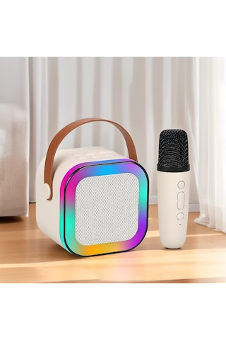 Bukrem K12 Led Karaoke Hoparlör 5w, Rgb Işık, Bluetooth + 5 Efektli Mikrofonlu Set