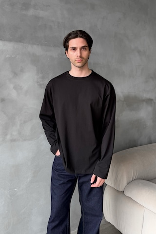 Erkek Oversize Uzun Kollu Basic T-shirt Siyah