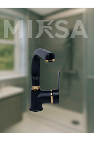 Lüx Siyah-gold Armut Balıksırtı Borulu Banyo Lavabo Bataryası, Musluğu, Çeşmesi Çift Su Girişli