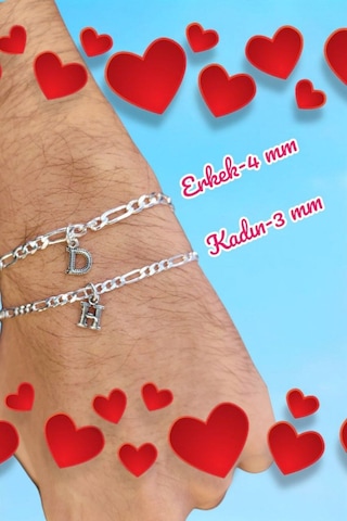 Modagümüşevi 925 Ayar Gümüş Harfli Figaro Model Çift Bilekliği