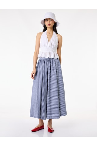 Koton Regular Fit Pamuklu Poplin Ekose Uzun Etek Lacivert Ekose 6sal70057ıw Lacivert Ekoseli