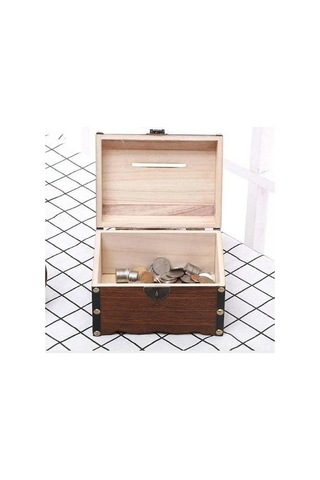 Yuntech01 Eski Stilde El Yapımı Ahşap Kasa, Kilitli Para Kazan, 15x10x10cm, Teşekkür Günü, Doğum Günü Hediyesi Haki